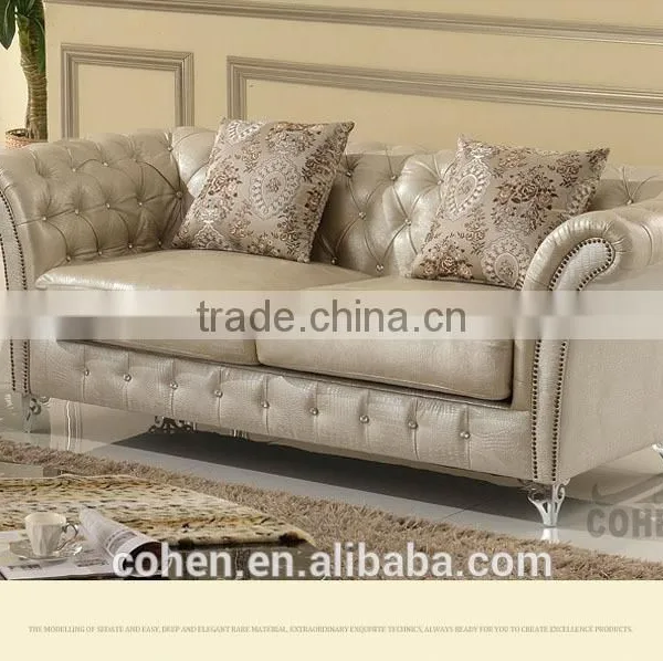 SF033 2015 New Arrival European White PU Leather Sofa Designs With Crystal Buttons Stainless Steel Legs photo-4