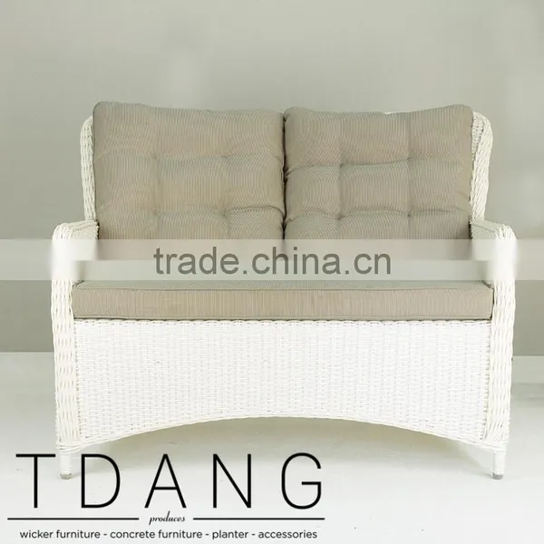 Valencia White Wicker Sofa - Contemporary White Rattan Furniture Garden Bench. photo-2