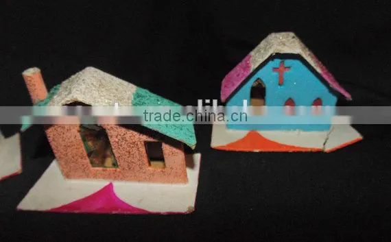 1950s Set of 3 Mica Christmas Houses (One Church) photo-5