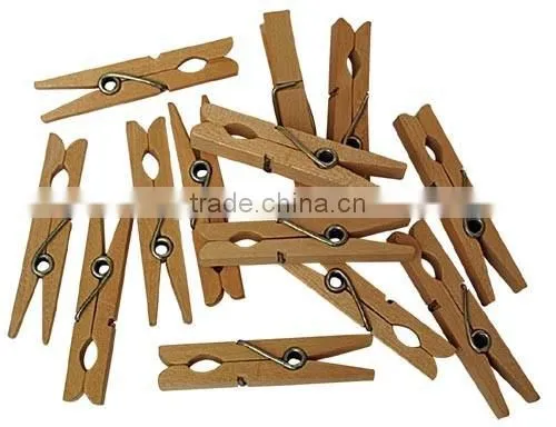 Mini Clothes Pins Plain Small Natural Color Wooden Craft Clip With Metal Spring 25mm photo-2