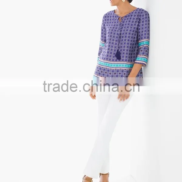 Women's 3/4 Sleeve Round Neck Printed Blouse photo-3