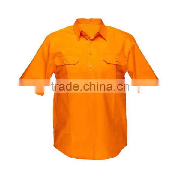 Factory Custom Short Sleeves Cotton Safety Shirts Fluorescent Hi Vis Work Shirts photo-4