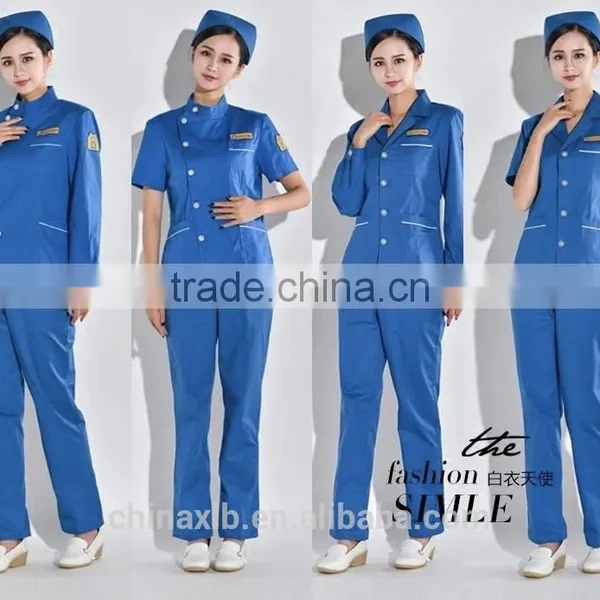 Men Blue Cotton Medical Work Uniform / Nurse Staff Scrub Suit Design / Navy White Uniform photo-3