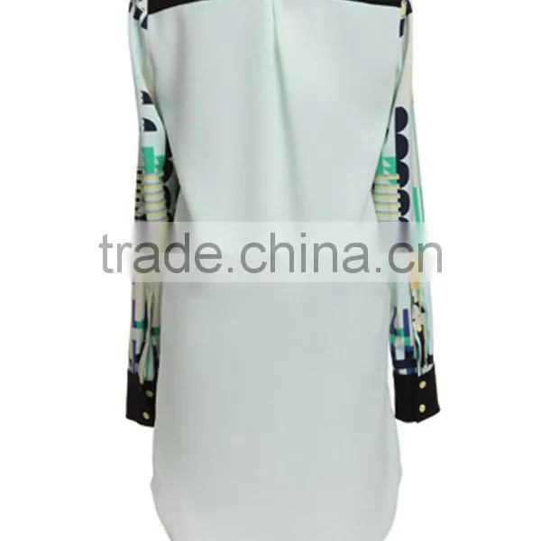 Ladeis' Fahison Long Sleeves Double Layer Digital Print High Quality Direct Factory Chiffon Style Blouse 2015 photo-3