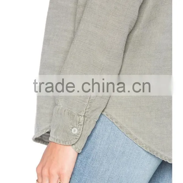 New Style Autumn Women Army Olive Grey Twill Shirt Factory Price photo-4