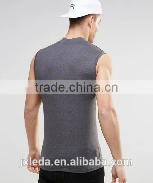 Custom Charcoal Turtleneck Sleeveless Muscle T-shirts, Sports Tank Tops Men OEM photo-2