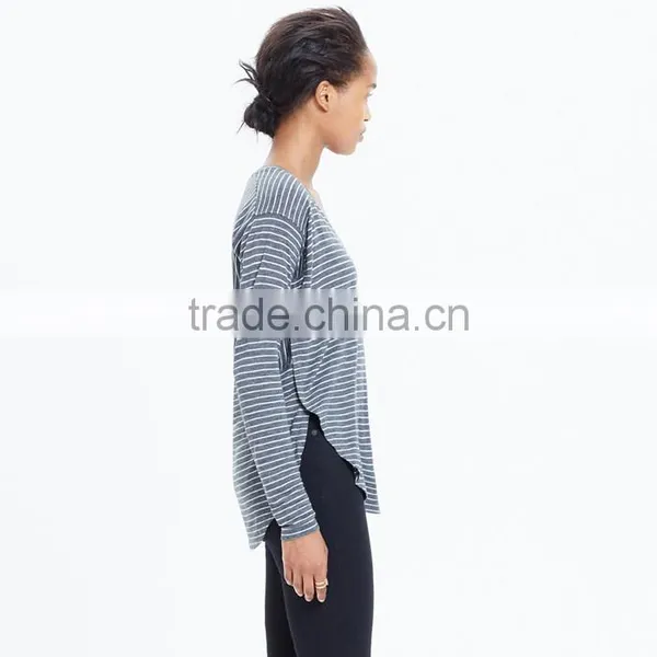 V Neck Long Sleeve T-shirt for Women in Naples Stripe photo-2