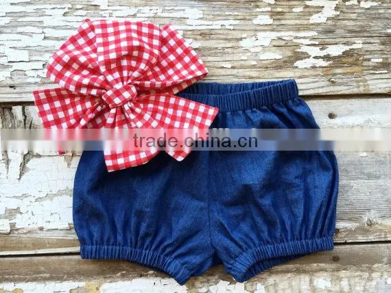 Red Gingham Cute Bloomer With Navy Bowknot Headband Set New Born Baby Clothes Set photo-6