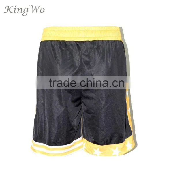 Mens Cheap Black and Yellow Applique Team Numbers Basketball Shorts Design photo-3