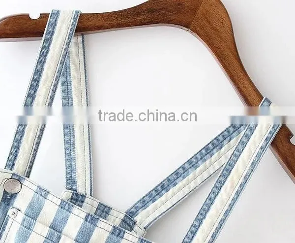 EY0456A Europe and America Women Blue and White Striped Cowboy Strap Dress photo-3