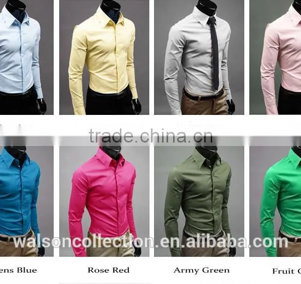 Wholesale Walson Luury Men Formal Shirt Long Sleeve Slim Fit Business Dress Shirts Solid Cotton Apparel photo-2