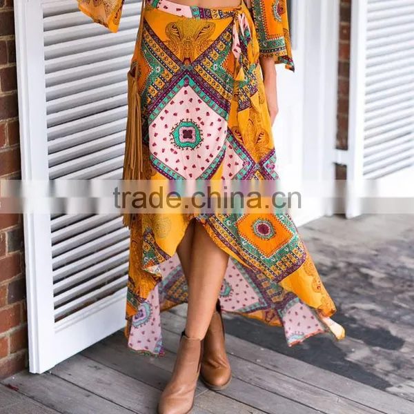 Walson 2017 Hot Selling American Style Printed Asymmetric Casual Midi Skirt photo-5