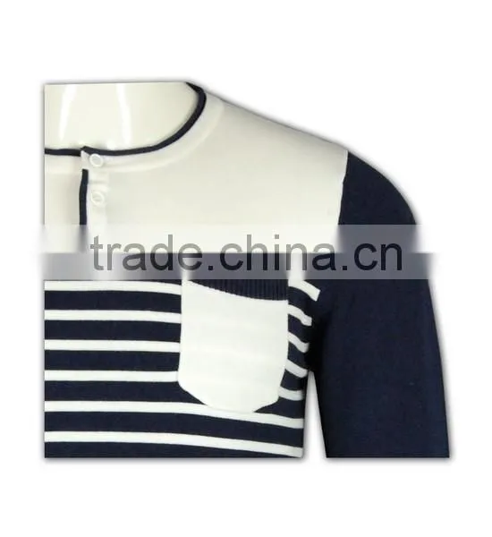 ISO9001/BSCI Manufature Navy Blue Teenager Striped Pattern Cardigan Sweater photo-6