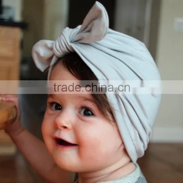 Solid Baby Turban Hat With Bow, Fashion Newborn Turban Hat photo-3