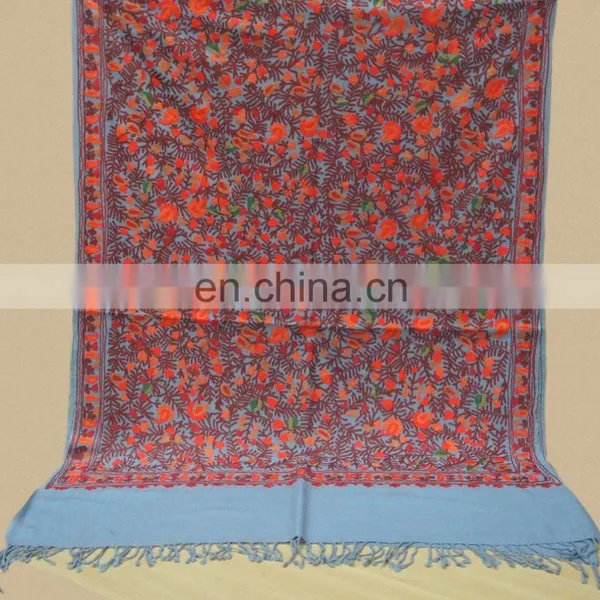 All Over Embroidered Pure Wool Pashmina Shawls photo-2