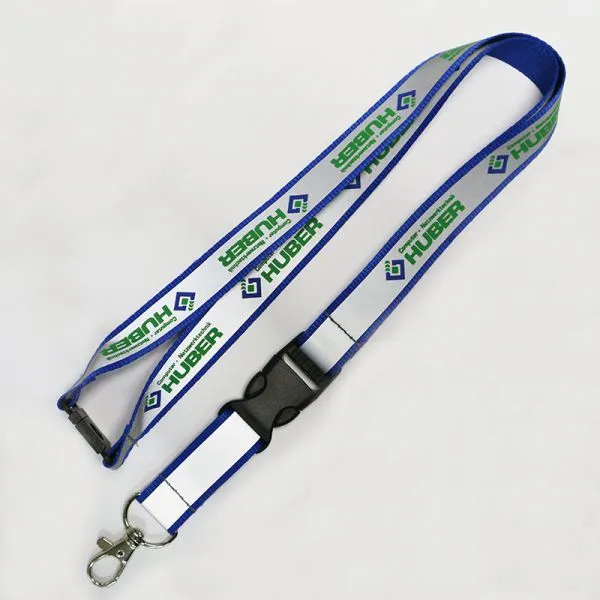 Double Layer Custom Polyester Thick Woven Lanyard Polyester Lanyard With Reflective Band