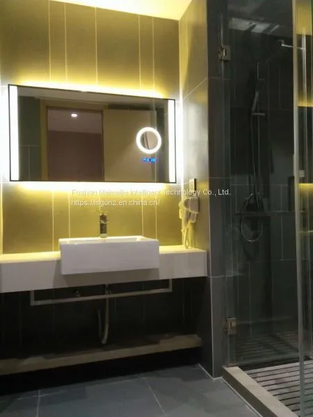 Custom Hotel Bathroom Mirror Plus Magnifying Glass Time Temperature Function Mirror Anti-fog Smart Mirror photo-4
