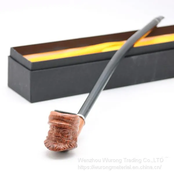 415mm Length Wooden Resin Long Tobacco Pipe With Small Hand-made Engraving Head for Smoking photo-3