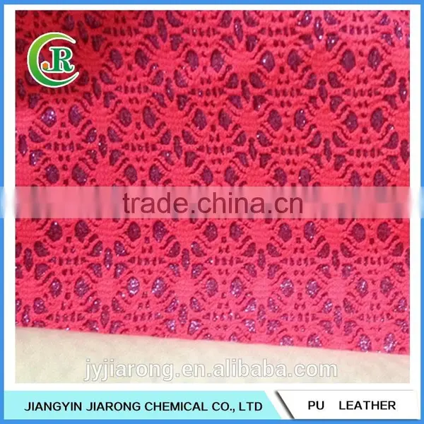 Low Price Spider Mesh Glitter PU Leather Fabric photo-3