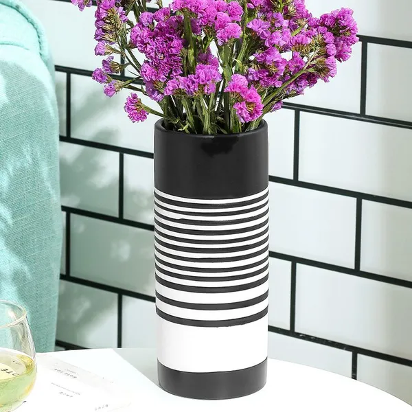 Retro Black Stripe Ceramic Vase Flower Arrangement Decoration For Living Room Model Room photo-3