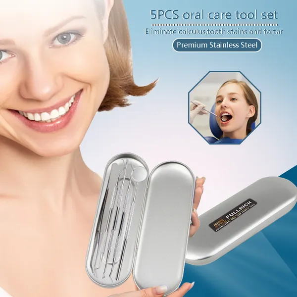 Stainless Steel 5PCS Dental Tools Set Adult Oral Dental Hygiene Set With Dental Tweezers