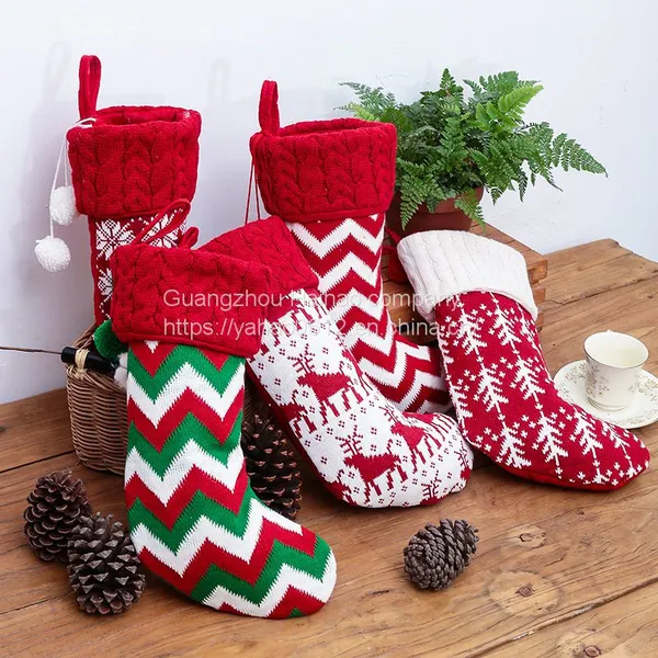 Christmas Decorationsknitted Christmas Sockswool Socksed and White Elk Snowflake Gift BagChristmas Gift Bag photo-3