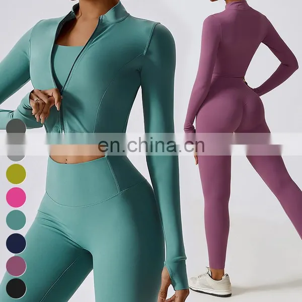 Custom Running Activewear Quick Dry Top Slim Fit Coat Sports Wear Full Zip Thumb Hole Long Sleeve Jackets Women Yoga Jacket photo-5