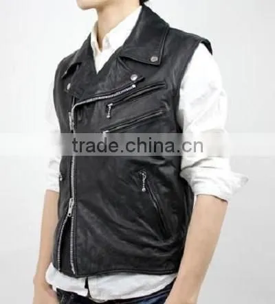 Motorbike Leather Vest YKK Zippers