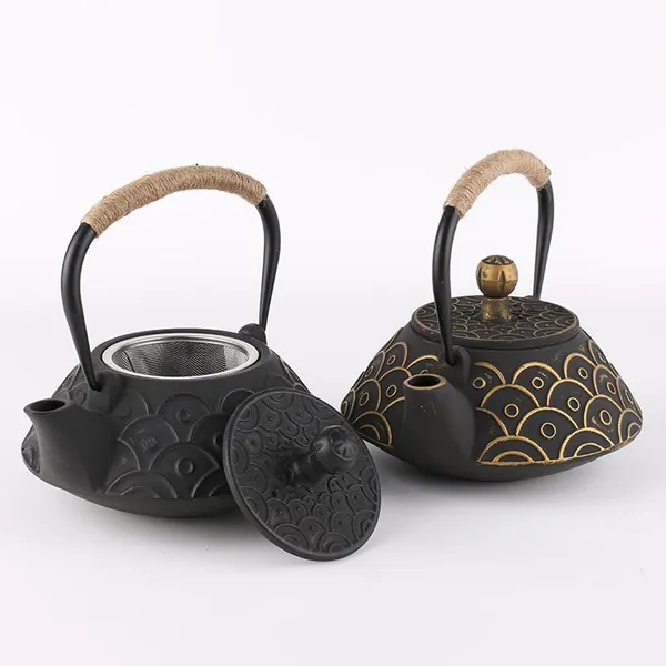 Chinese Classic Japanese Water Brewing Tea Pot Home Health Black 800ml Fish Scale Cast Iron Teapot With Filter