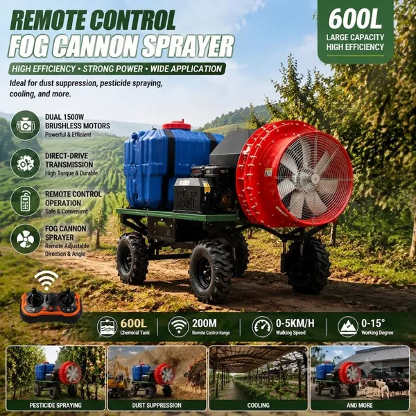 Remote Operated Mist Cannon Sprayer 600L Water Tank Mobile Dust Control Equipment for Farm and Industry