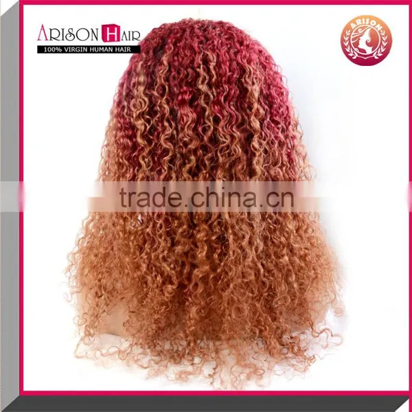 Unprocessed Remy Virgin Peruvian Human Hair Ombre Color Lace Front Wig photo-3