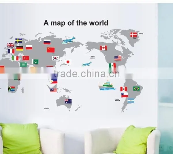 ALFOREVER Hot Sale Wallmap Wall Sticker for Home Decoration,pvc Wallmap Sticker photo-3