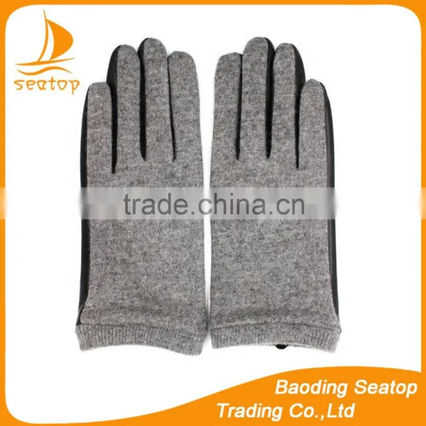 2016 Soft Black Sheepskin Palm Leather Gloves With Woolen Handback photo-3