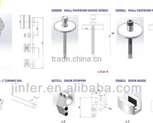 Modern Stainless Steel Glass Sliding Barn Door New Bar Track SD0117600 photo-3