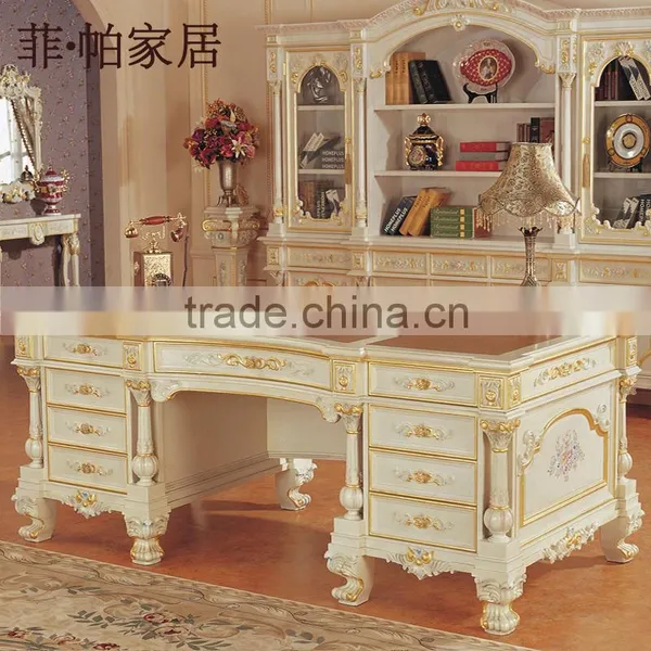 Classical Office Furniture - Solid Wood Hand Carved Leaf Gilding Home Writing Desk Quality Choice photo-2