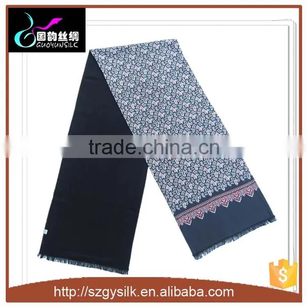 Double Face Scarfs, One Side 100% Twill Silk Printed, One Side 100% Wool