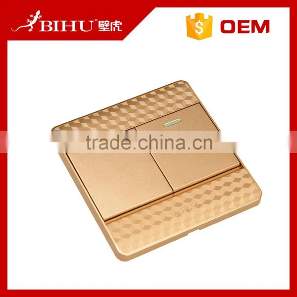Bihu Glod PC Material 2 Gang 2 Way Switch Electric Wall Switch for Home photo-4