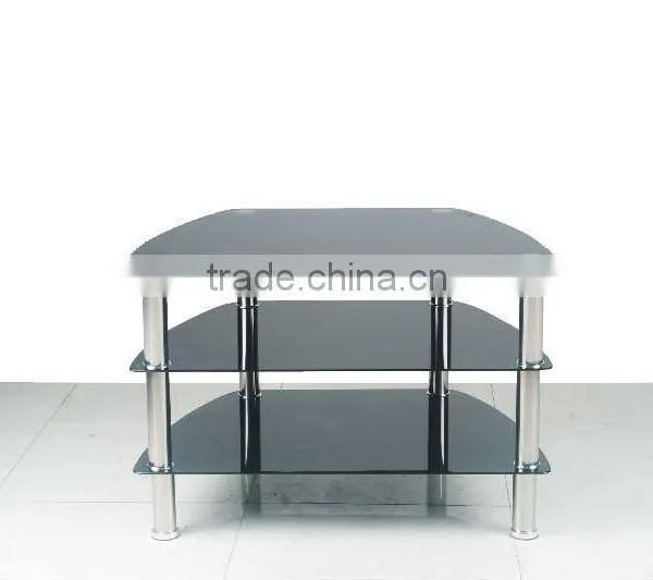 TV-2314 Modern 3 Tier Tempered Glass TV Stands TV Tables With Stainless Steel Legs photo-2