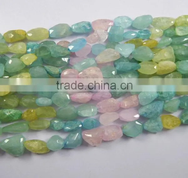 NATURAL FACETED MULTI COLOUR AQUAMARINE TUMBLE SHAPE BEADS photo-2