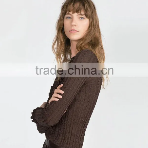 Ladies Knitted Blouses Round Collar Slim Knitted Sweater photo-3