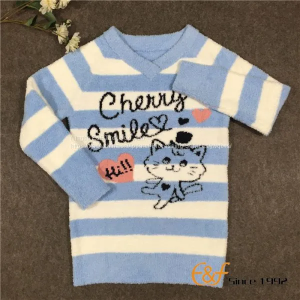 Animal Cable Knitting Stripe V-collar Sweater for Girl