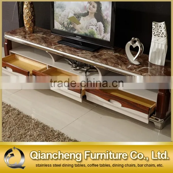 Fashion Wooden Led tv Stand Furniture With Showcase Marble Top photo-3