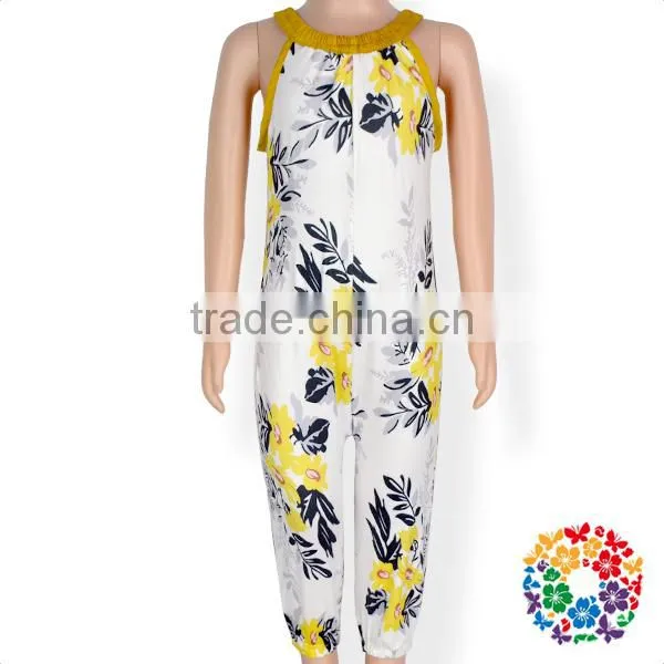 Boutique Newborn Baby Outfit Vintage Grey Yellow Floral Jumpsuit photo-4