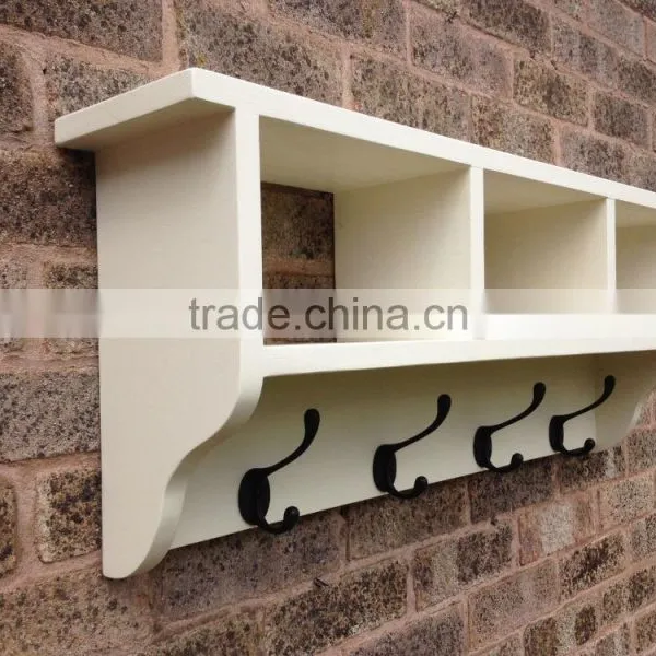 Wall Mounted MDF Wooden Decorative Floating Wall Shelf With Metal Hooks photo-5