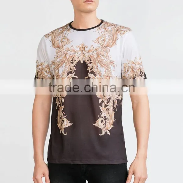 2015 Hot Sale Campaign Crew Neck Gold Pattern Printed T Shirt 100% Cotton With Custom Label photo-2
