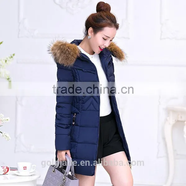 OEM Wholesale Winter Women Thicken Cotton Fur Collar Hooded Down Long Parka Jacket Coat photo-4