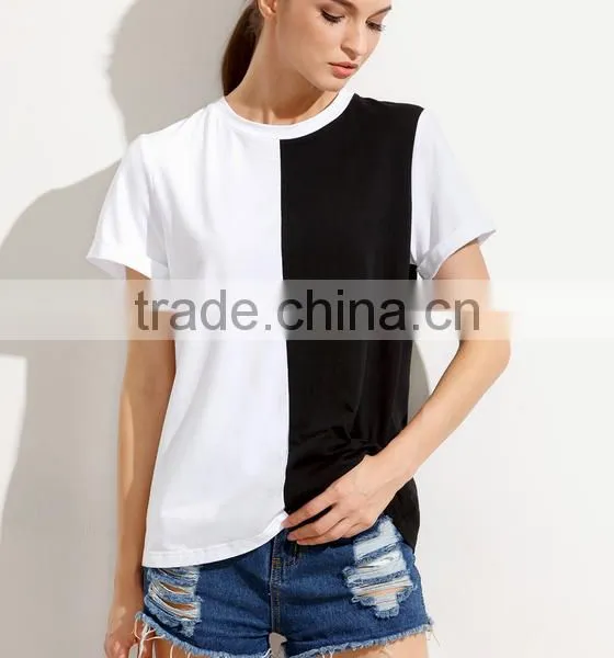 OEM Simple Black and White Block O Neck T Shirt for Women LC8293 photo-4