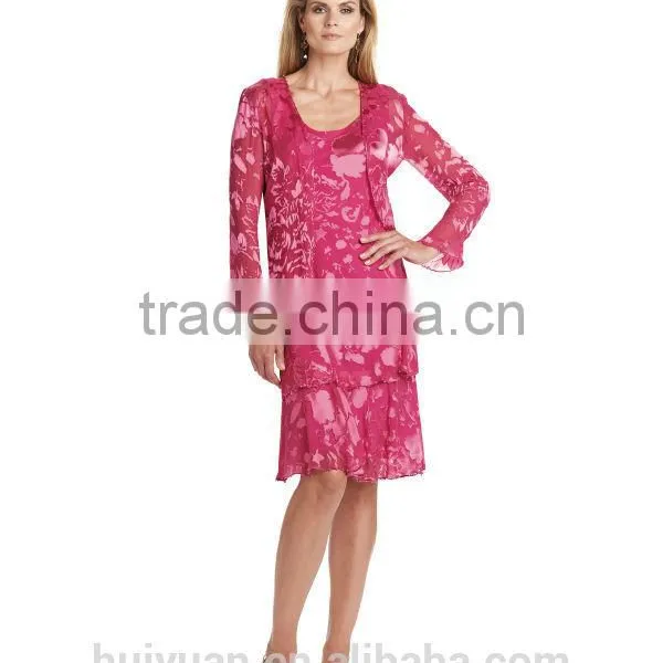 3 Colors Long Sleeve Knee Length Mother Party Dress photo-2