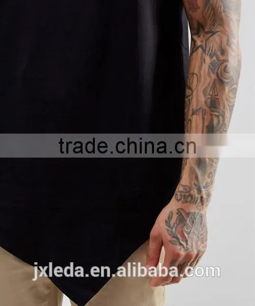 Men Summer 100% Cotton Jersey Asymetric Hem Plain Crew Neck Black T-shirt Wholesale OEM Suppliers photo-3