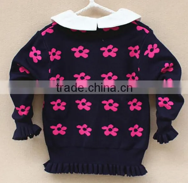 Best-selling Kids Girls Ruffle Frill Bottom Flower Knitted Pullover Sweater photo-2